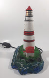 Lighthouse and Buildings Island Shaped 8 3/4" Tall Wood Based Plaster Hand Painted Table Lamp Light Up Model