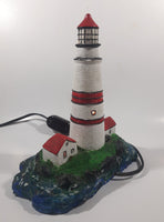 Lighthouse and Buildings Island Shaped 8 3/4" Tall Wood Based Plaster Hand Painted Table Lamp Light Up Model