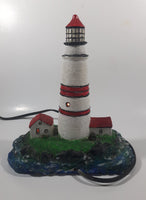 Lighthouse and Buildings Island Shaped 8 3/4" Tall Wood Based Plaster Hand Painted Table Lamp Light Up Model