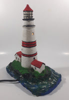 Lighthouse and Buildings Island Shaped 8 3/4" Tall Wood Based Plaster Hand Painted Table Lamp Light Up Model