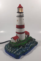 Lighthouse and Buildings Island Shaped 8 3/4" Tall Wood Based Plaster Hand Painted Table Lamp Light Up Model