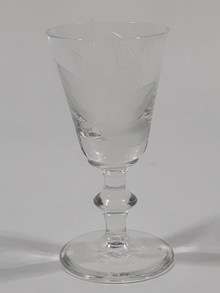 Etched Flower Pattern Miniature 2 3/8" Tall Glass Sherry / Port / Wine Cup