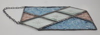 Vintage Rippled Ice Texture Iridescent Light Blue and Light Pink with Clear Diamond Star Burst Pattern 4 1/4" x 8" Stained Glass Window Sun Catcher