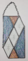 Vintage Rippled Ice Texture Iridescent Light Blue and Light Pink with Clear Diamond Star Burst Pattern 4 1/4" x 8" Stained Glass Window Sun Catcher