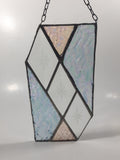 Vintage Rippled Ice Texture Iridescent Light Blue and Light Pink with Clear Diamond Star Burst Pattern 4 1/4" x 8" Stained Glass Window Sun Catcher