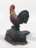 Antique Metalware Colorfully Beautifully Painted Small 4 1/2" Cast Iron Chicken Rooster Door Stop