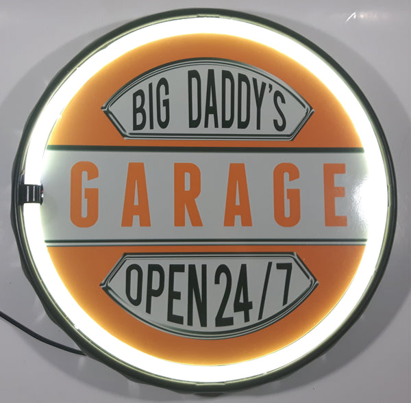 LED Signs Big Daddy's Garage Open 24/7 Neon Look 12" Bottle Cap Shaped LED Wall Decor Sign New in Box