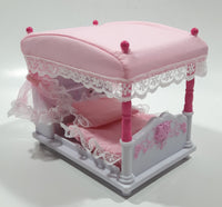 Rare 2002 Sanrio Hello Kitty Little Berry Collection Pink and White Four Post Canopy Bed Set Toy Dollhouse Furniture