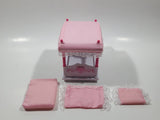 Rare 2002 Sanrio Hello Kitty Little Berry Collection Pink and White Four Post Canopy Bed Set Toy Dollhouse Furniture