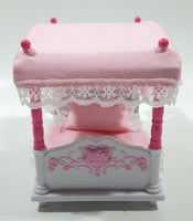 Rare 2002 Sanrio Hello Kitty Little Berry Collection Pink and White Four Post Canopy Bed Set Toy Dollhouse Furniture