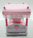 Rare 2002 Sanrio Hello Kitty Little Berry Collection Pink and White Four Post Canopy Bed Set Toy Dollhouse Furniture