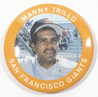 1984 MLBPA Major League Baseball Fun Foods Manny Trillo San Francisco Giants No 57 of 133 2nd Base Avg .254 Orange Metal Button Pin