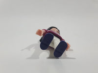 1995 Geobra Playmobil Girl with Black Hair in Purple Top and White Pants 2" Tall Toy Figure