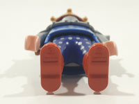 1993 Geobra Playmobil Medieval Castle Brown Hair King with Crown In Blue and Grey Armor Top 3" Tall Toy Figure
