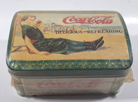 Drink Coca-Cola Delicious and Refreshing Girl on the Beach Green Hinged Tin Container Soda Pop Collectible