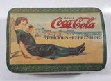 Drink Coca-Cola Delicious and Refreshing Girl on the Beach Green Hinged Tin Container Soda Pop Collectible