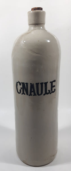 Antique Late 1800s Gnaule Gin or Brandy 10 5/8" Tall Stoneware Pottery Cork Top Liqour Bottle