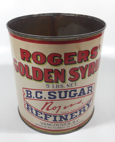 Vintage Rogers Syrup Golden Sugar Vancouver, B.C. Sugar Refinery 5lb Tin Metal Can