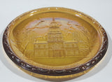 Vintage Indiana Orange Amber Iridescent Rainbow Gold Independence Hall Philadelphia 8" Diameter Carnival Glass Plate