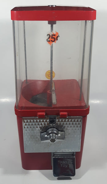 Vintage Komet Red Metal with Plastic Globe "Thank You" 15 1/2" Tall Gumball Candy Dispenser Vending Machine with Two Keys