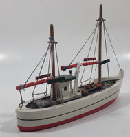 Red and White Fishing Trawler 7 1/2" Long Wood Model Ship Boat