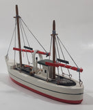 Red and White Fishing Trawler 7 1/2" Long Wood Model Ship Boat