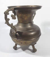 Antique Italian Style Handles Claw Foot 8 1/4" Tall Brass Spittoon with Heavy Brass Catcher Cup