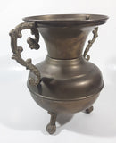 Antique Italian Style Handles Claw Foot 8 1/4" Tall Brass Spittoon with Heavy Brass Catcher Cup