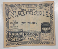 Vintage Nabob One Pound Consumer's Bonus Certificate "The Standard Quality" Coffee Tea Baking Powder Numbered Paper Coupon (Individual)