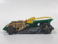 2010 Hot Wheels Insectirides Draggin' Tail Green and Chrome Gold Die Cast Toy Car Vehicle Busted Wing