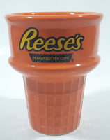 Rare Reese's Peanut Butter Cups Orange Ice Cream Cone Shaped 4 1/2" Tall Embossed Ceramic Snack Cup