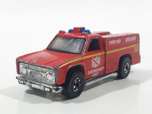 1978 Hot Wheels Emergency Squad Rescue Ranger Red Fire Truck Die Cast Toy Car Vehicle - BW - Blue Lights - Hong Kong