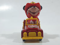 Vintage Tomy Walt Disney Production No. PD-2 Mickey Mouse Fireman Red and Yellow Plastic and Die Cast Metal Toy Car Fire Truck Firefighting Vehicle