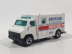 1989 Hot Wheels Workhorses American Ambulance White Die Cast Toy Car Emergency Paramedics Rescue Vehicle with Opening Rear Doors