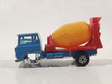 Vintage Yatming Cement Mixer Truck Blue with Yellow Mixing Barrel and Red Frame Die Cast Toy Car Vehicle