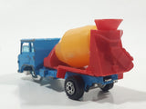 Vintage Yatming Cement Mixer Truck Blue with Yellow Mixing Barrel and Red Frame Die Cast Toy Car Vehicle