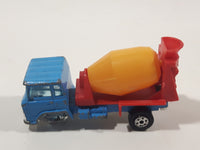 Vintage Yatming Cement Mixer Truck Blue with Yellow Mixing Barrel and Red Frame Die Cast Toy Car Vehicle