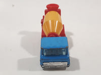 Vintage Yatming Cement Mixer Truck Blue with Yellow Mixing Barrel and Red Frame Die Cast Toy Car Vehicle