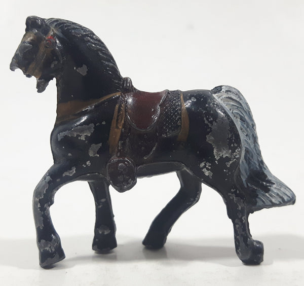 Vintage Japan Cast Iron Black Horse Miniature 2 1/4" Long Toy Figure Busted Mouth