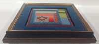 Vintage 15 1/2" x 15 1/2" Framed Cross Stitch Quilt Patterns Picture