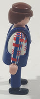 1990 Geobra Playmobil Man in Red and White Top with Blue Vest and Pants 2 3/4" Tall Toy Figure
