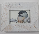 Liz Boulton Chickadee Song Bird Small 1 5/8" x 2 5/8" Wood Framed Watercolor Painting