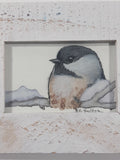 Liz Boulton Chickadee Song Bird Small 1 5/8" x 2 5/8" Wood Framed Watercolor Painting