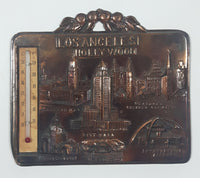 Vintage Hollywood Los Angeles Copper Metal 4 1/4" x 4 3/4" Wall Thermometer