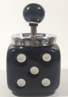 Vintage Black Dice Shaped 5 1/4" Tall Ceramic and Metal Ash Tray