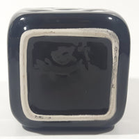 Vintage Black Dice Shaped 5 1/4" Tall Ceramic and Metal Ash Tray