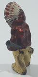 Vintage Native Indian Chief Warrior Kneeling 1 3/4" Tall Cast Iron Toy Figure
