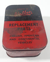 Antique Marketed By Walben Replacement Parts For English, American And Continental Vehicles Red and Black Hinged Tin Metal Container Made In England