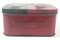 Antique Marketed By Walben Replacement Parts For English, American And Continental Vehicles Red and Black Hinged Tin Metal Container Made In England