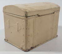 Vintage White Painted 4 3/4" Wide Treasure Chest Style Embossed Metal Recipe Box